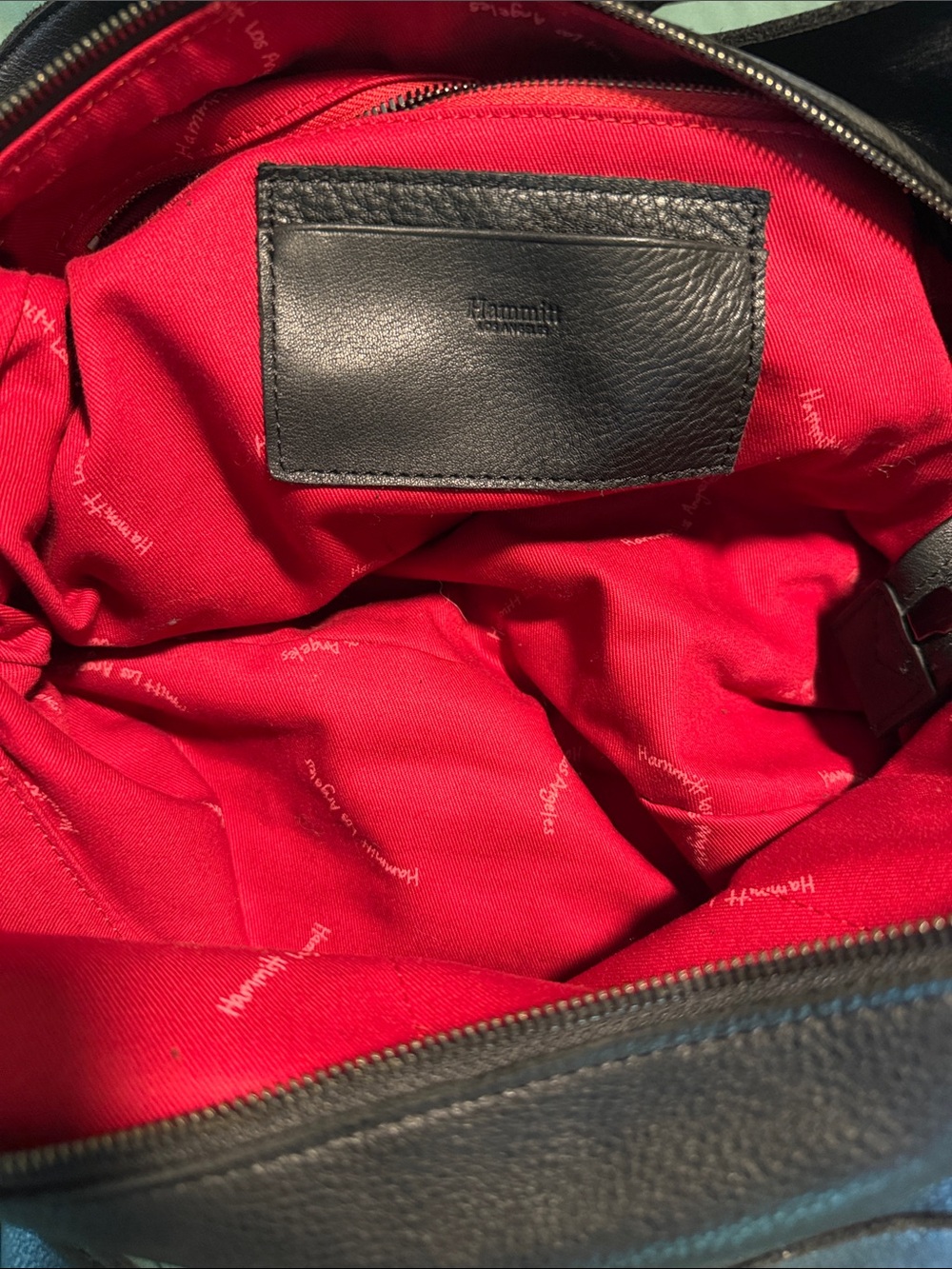 Hammitt Black Leather Shoulder Bag with Red Interior
